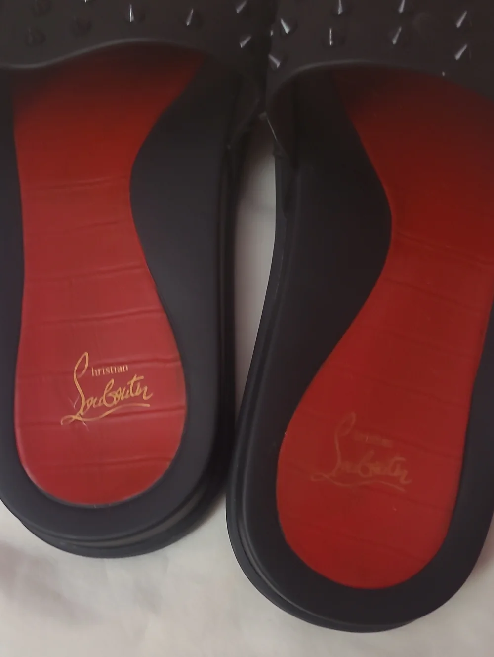 Christian Louboutin Black Studded Slide Sandals with Red Footbed